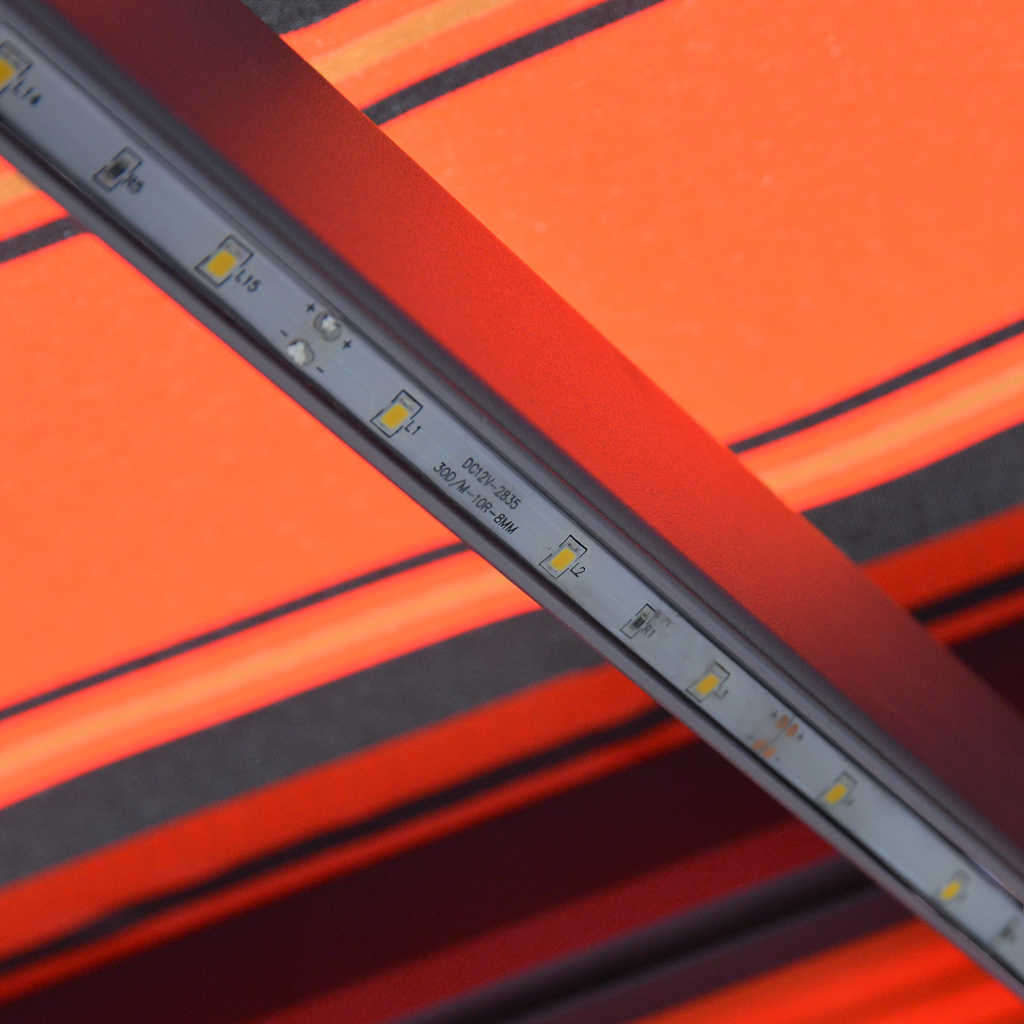 markise m. LED-lys 450x300 cm manuel betjening orange og brun