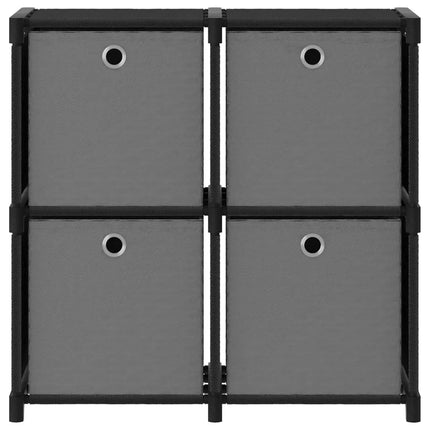 reol med 4 rum og kasser 69x30x72,5 cm stof sort