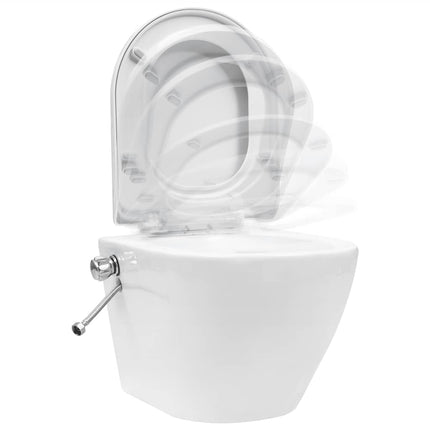 væghængt toilet uden kant og med skjult cisterne keramik hvid