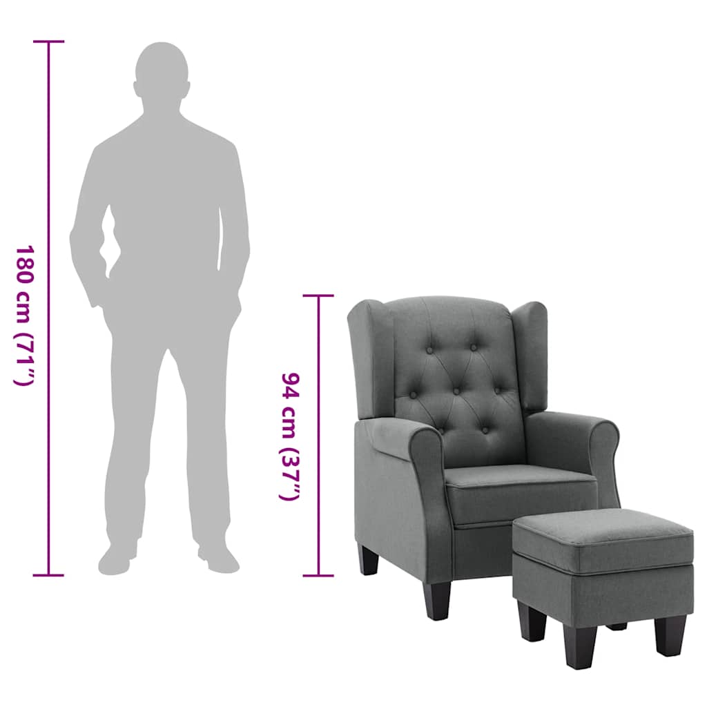 lænestol med fodskammel stof lysegrå