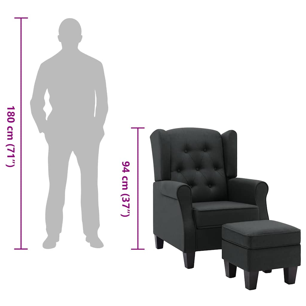 lænestol med fodskammel stof mørkegrå