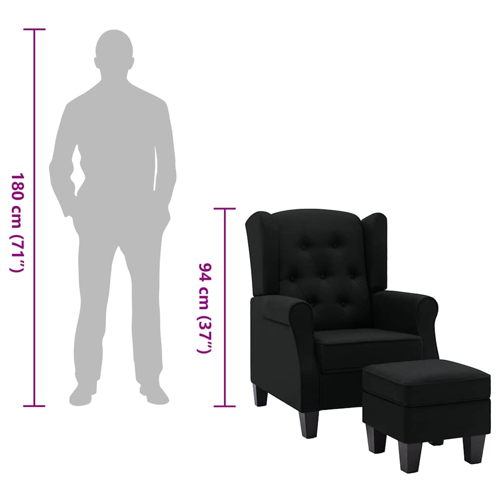 lænestol med fodskammel stof sort