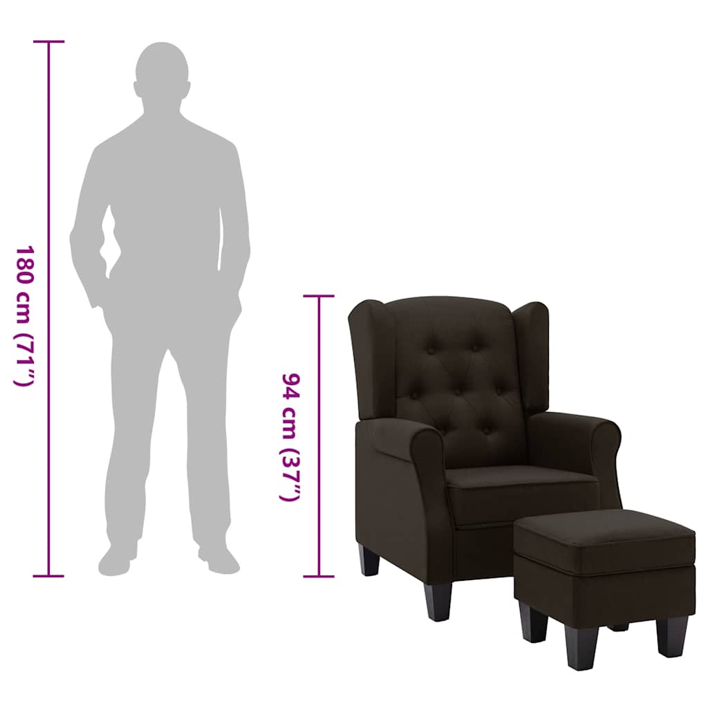 lænestol med fodskammel stof mørkebrun