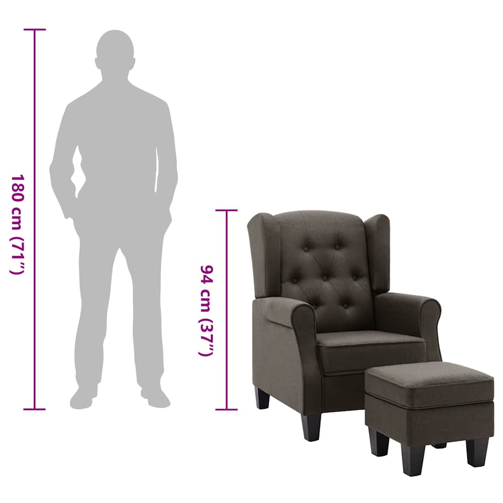 lænestol med fodskammel stof gråbrun