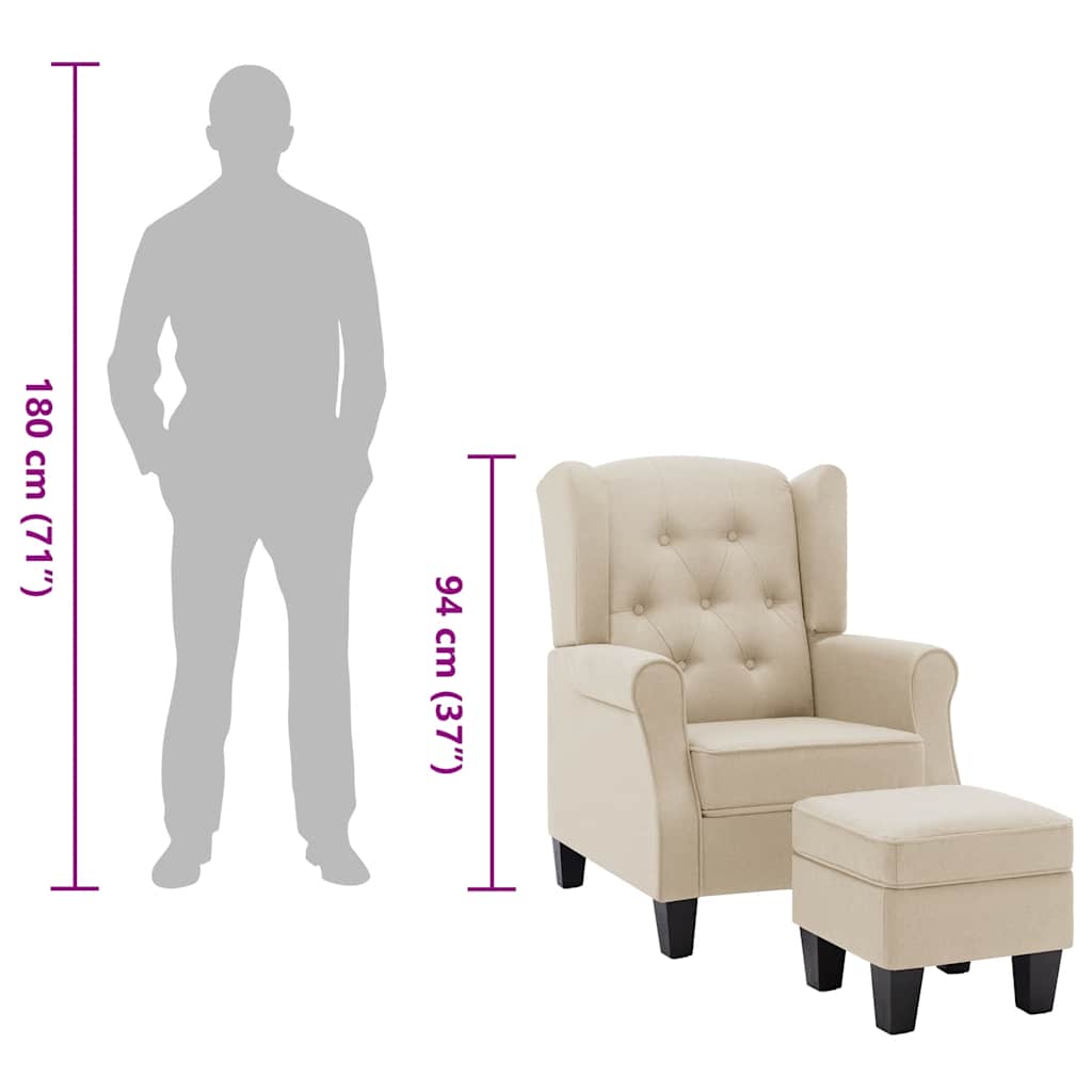 lænestol med fodskammel stof cremefarvet