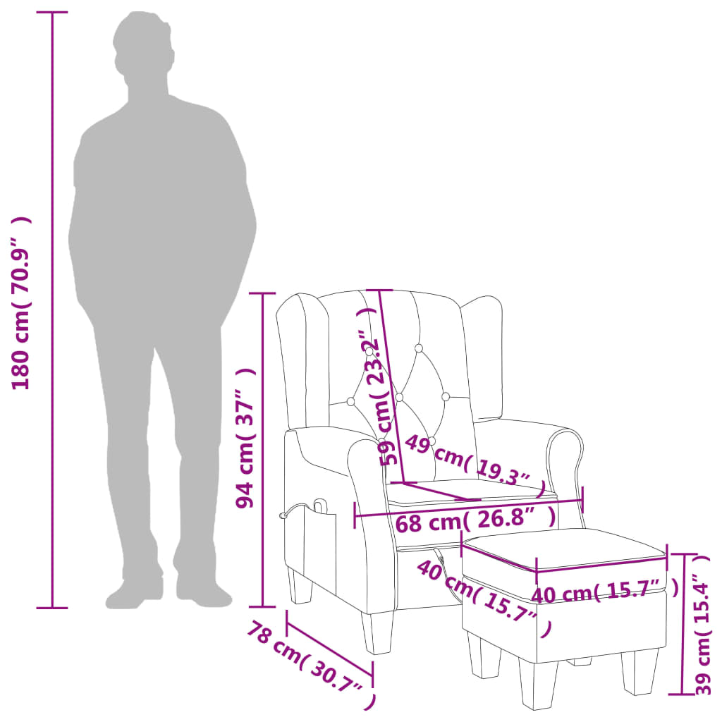 massagestol med fodskammel stof cremefarvet