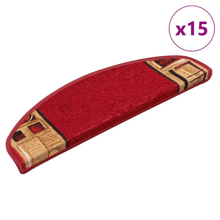 selvklæbende trappemåtter 15 stk. 65x21x4 cm rød