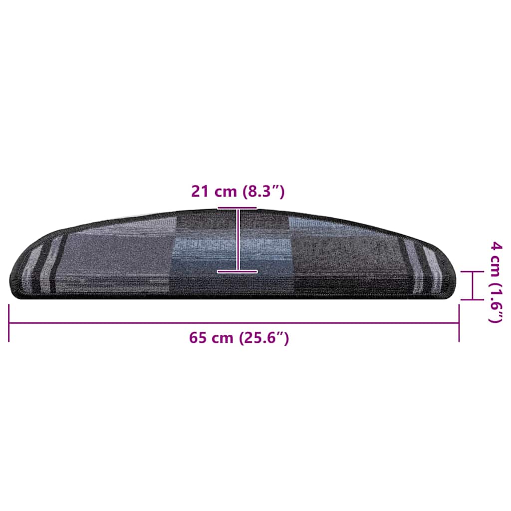 selvklæbende trappemåtter 15 stk. 65x21x4 cm sort og grå