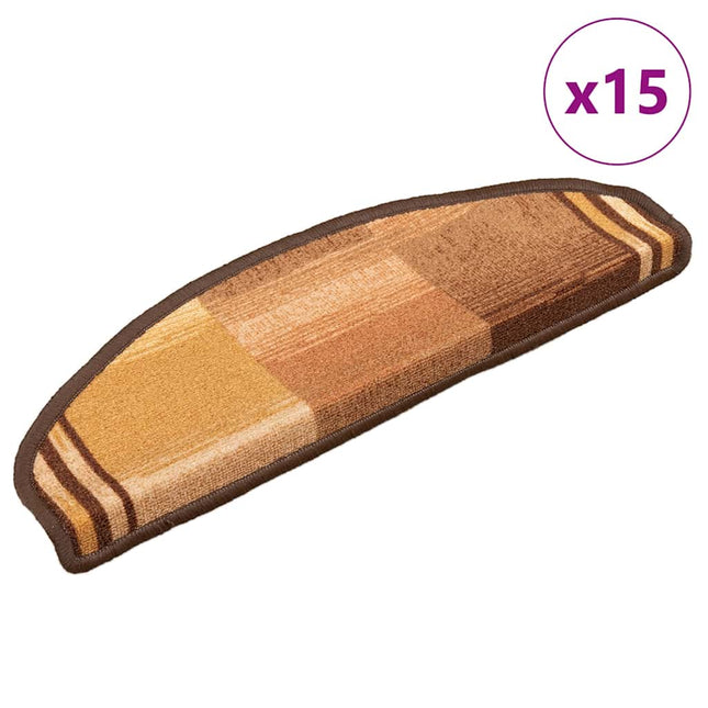 selvklæbende trappemåtter 15 stk. 65x21x4 cm brun