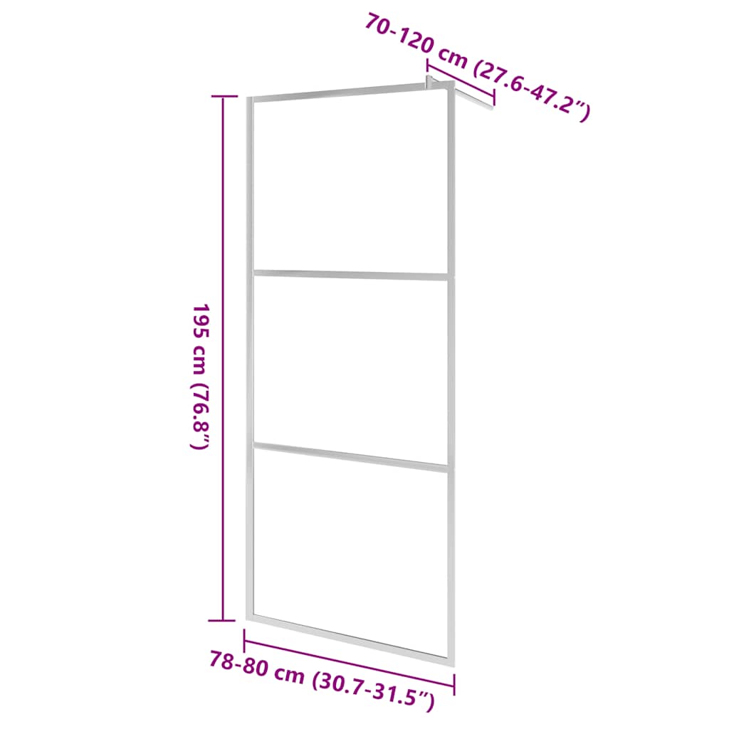brusevæg med halvt matteret ESG-glas 80x195 cm