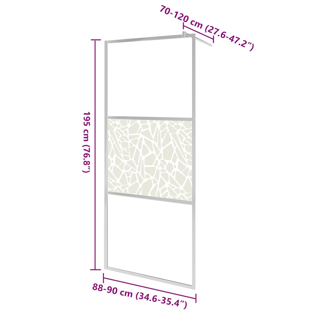 brusevæg ESG-glas med stendesign 90x195 cm