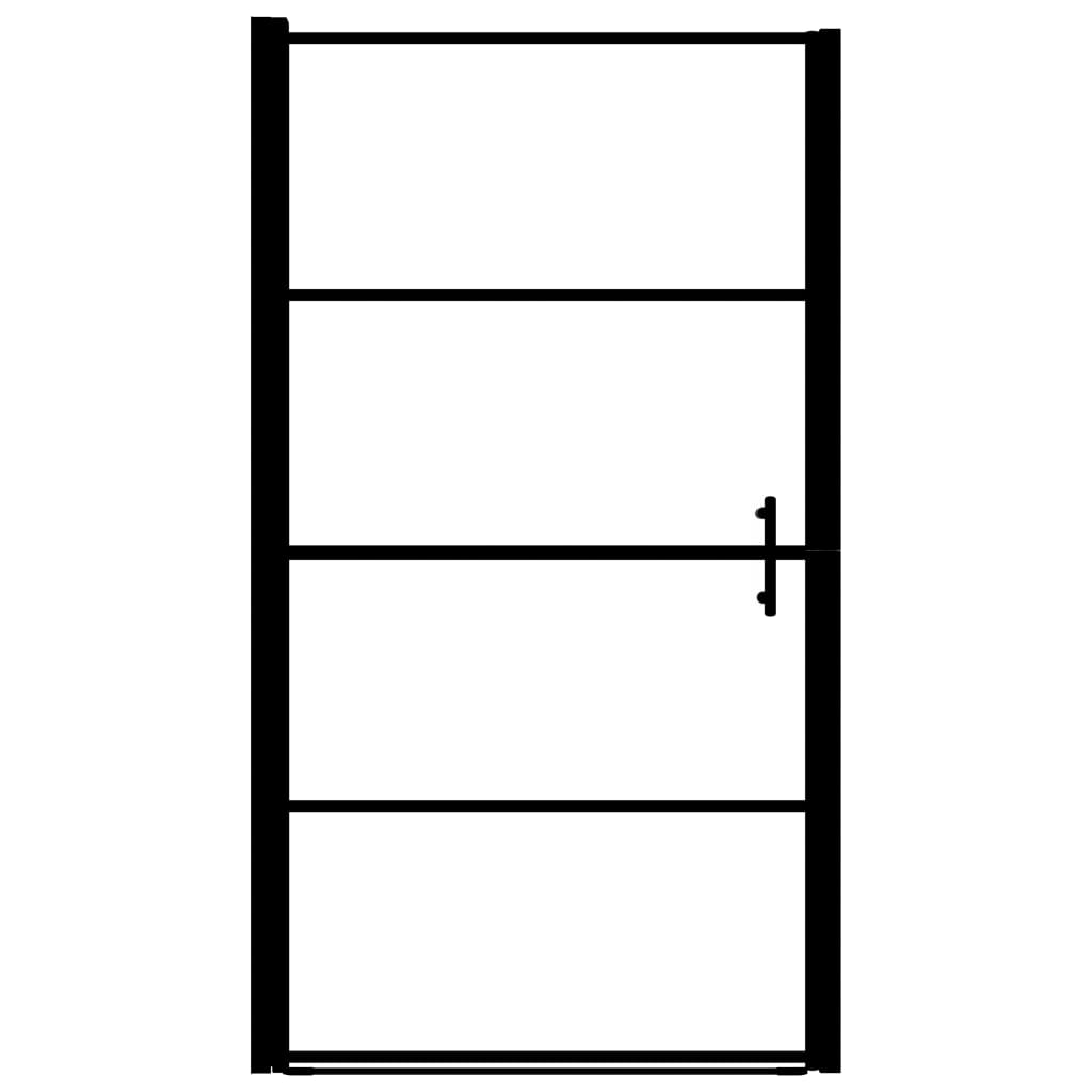 brusedør 91x195 cm matteret hærdet glas sort