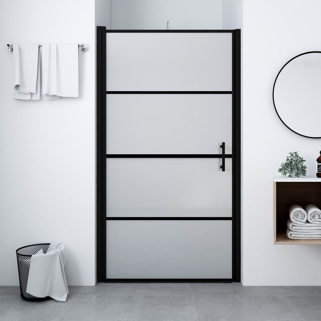 brusedør 91x195 cm matteret hærdet glas sort