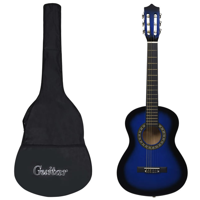 klassisk guitar med taske for begyndere og børn 1/2 34" blå