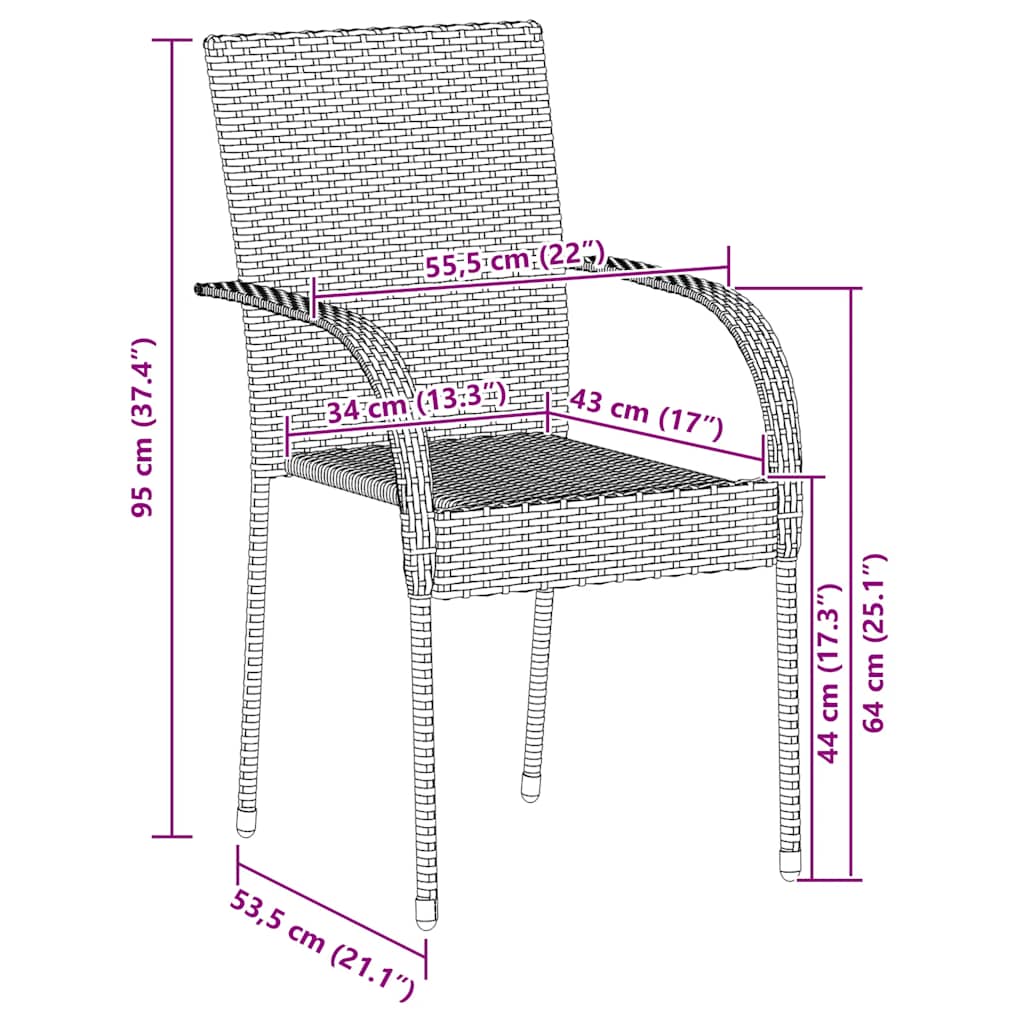 havestole 6 stk. stabelbare polyrattan sort