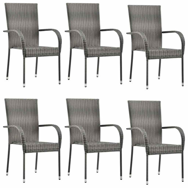 havestole 6 stk. stabelbare polyrattan grå