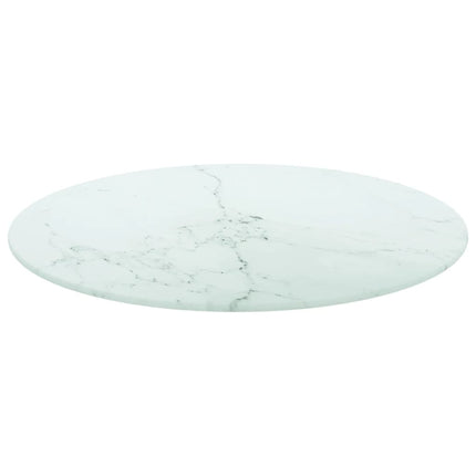 bordplade Ø50x0,8 cm hærdet glas med marmordesign hvid
