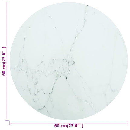 bordplade Ø60x0,8 cm hærdet glas med marmordesign hvid