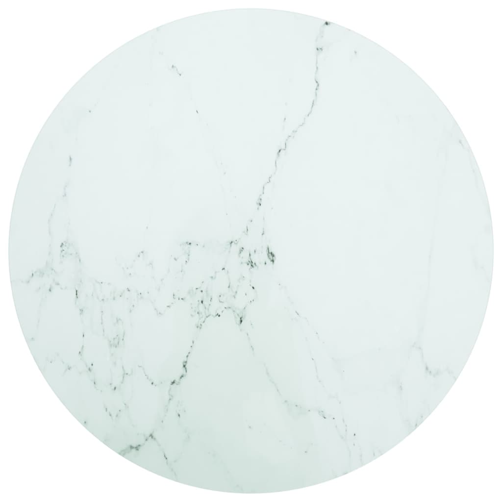 Rund bordplade Ø80 x 1 cm i hærdet glas - hvid marmordesign