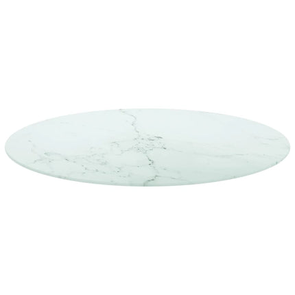 bordplade Ø80x1 cm hærdet glas med marmordesign hvid
