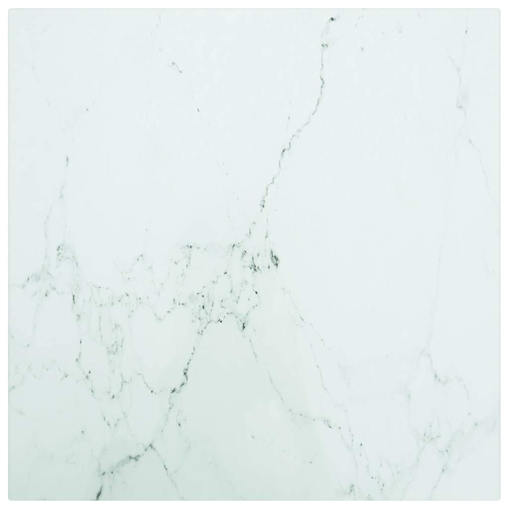 bordplade 40x40 cm 6 mm hærdet glas med marmordesign hvid billede