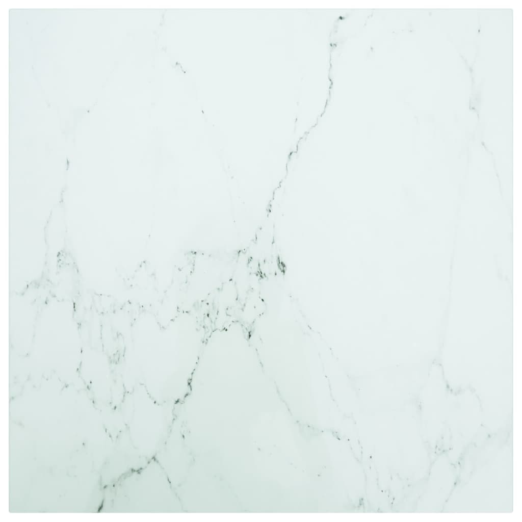 Bordplade 60×60 cm i hærdet glas - marmordesign, hvid, 6 mm