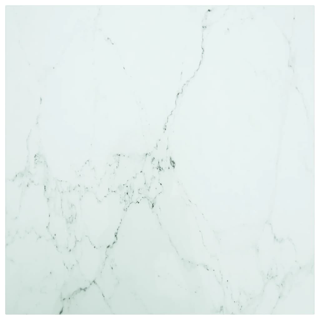 bordplade 80x80 cm 6 mm hærdet glas med marmordesign hvid billede