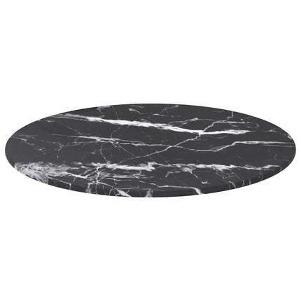 bordplade Ø40x0,8 cm hærdet glas med marmordesign sort