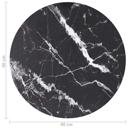 bordplade Ø40x0,8 cm hærdet glas med marmordesign sort