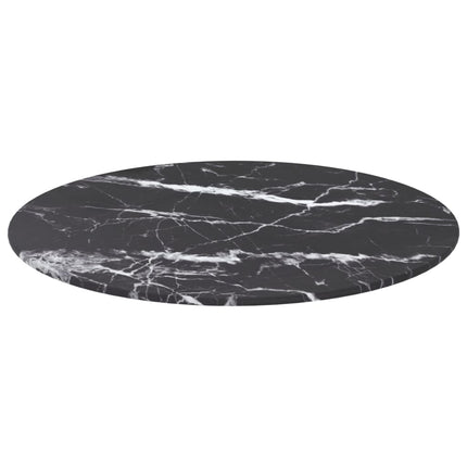 bordplade Ø50x0,8 cm hærdet glas med marmordesign sort