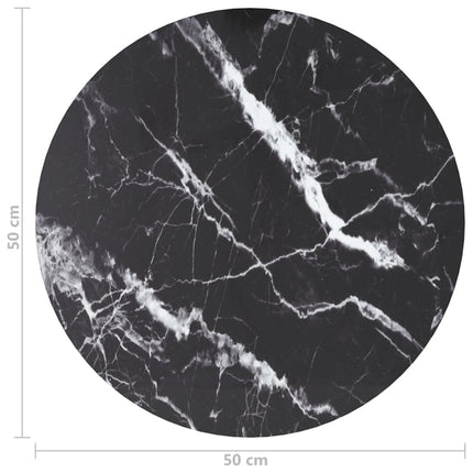 bordplade Ø50x0,8 cm hærdet glas med marmordesign sort
