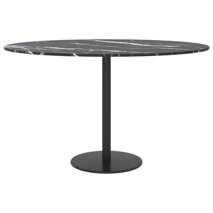 bordplade Ø70x0,8 cm hærdet glas med marmordesign sort