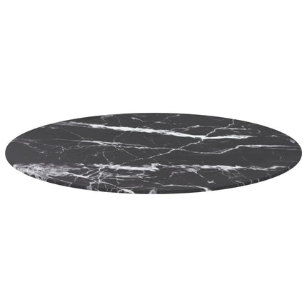 bordplade Ø80x1 cm hærdet glas med marmordesign sort