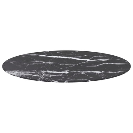 bordplade Ø90x1 cm hærdet glas med marmordesign sort