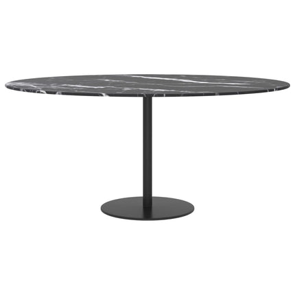 bordplade Ø90x1 cm hærdet glas med marmordesign sort