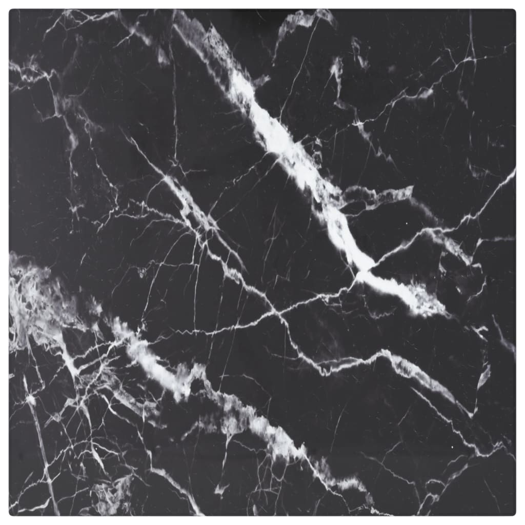 Bordplade 30×30 cm - hærdet glas 6 mm med sort marmordesign