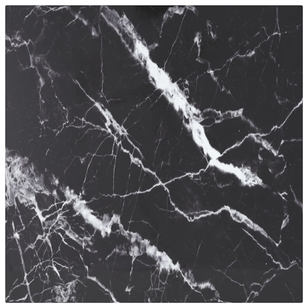 Bordplade 50×50 cm i hærdet glas - sort marmordesign, 6 mm