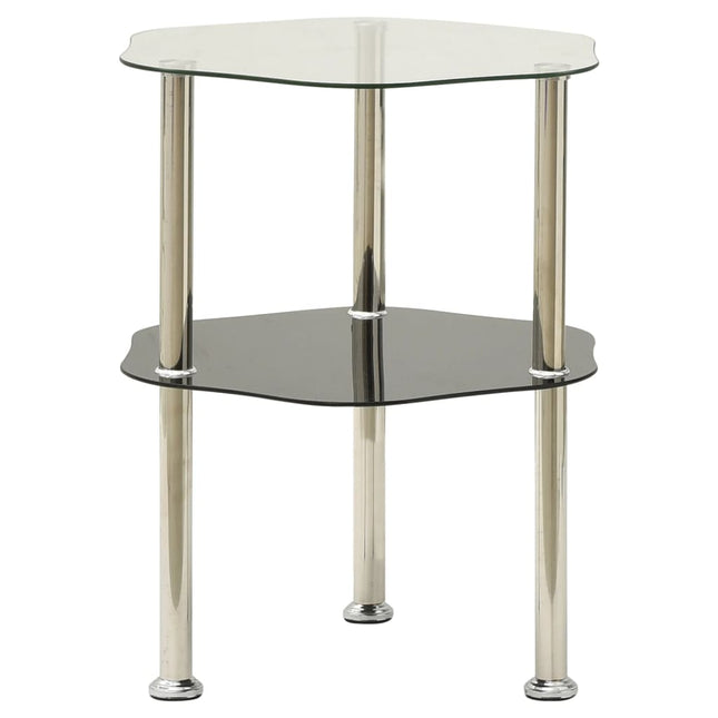 sidebord med hylde 38x38x50 cm hærdet glas transparent og sort