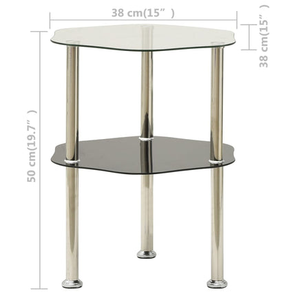 sidebord med hylde 38x38x50 cm hærdet glas transparent og sort