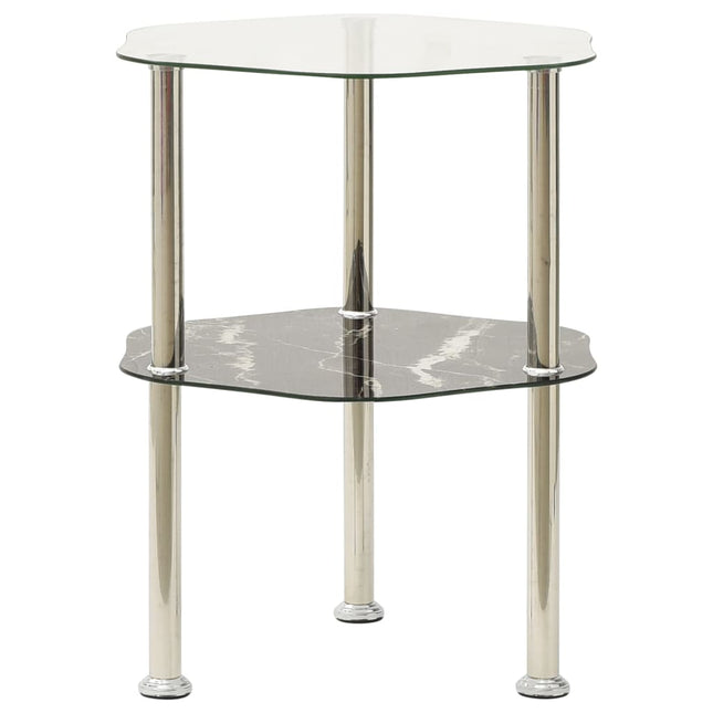 sidebord med hylde 38x38x50 cm hærdet glas transparent og sort