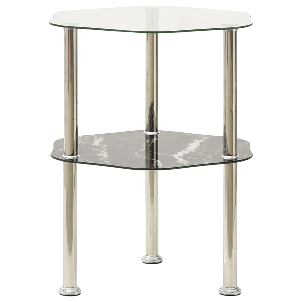 sidebord med hylde 38x38x50 cm hærdet glas transparent og sort