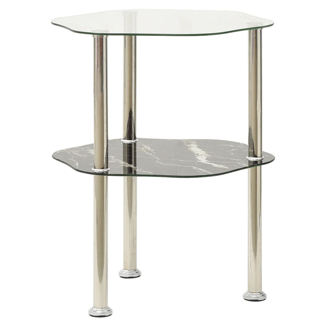 sidebord med hylde 38x38x50 cm hærdet glas transparent og sort
