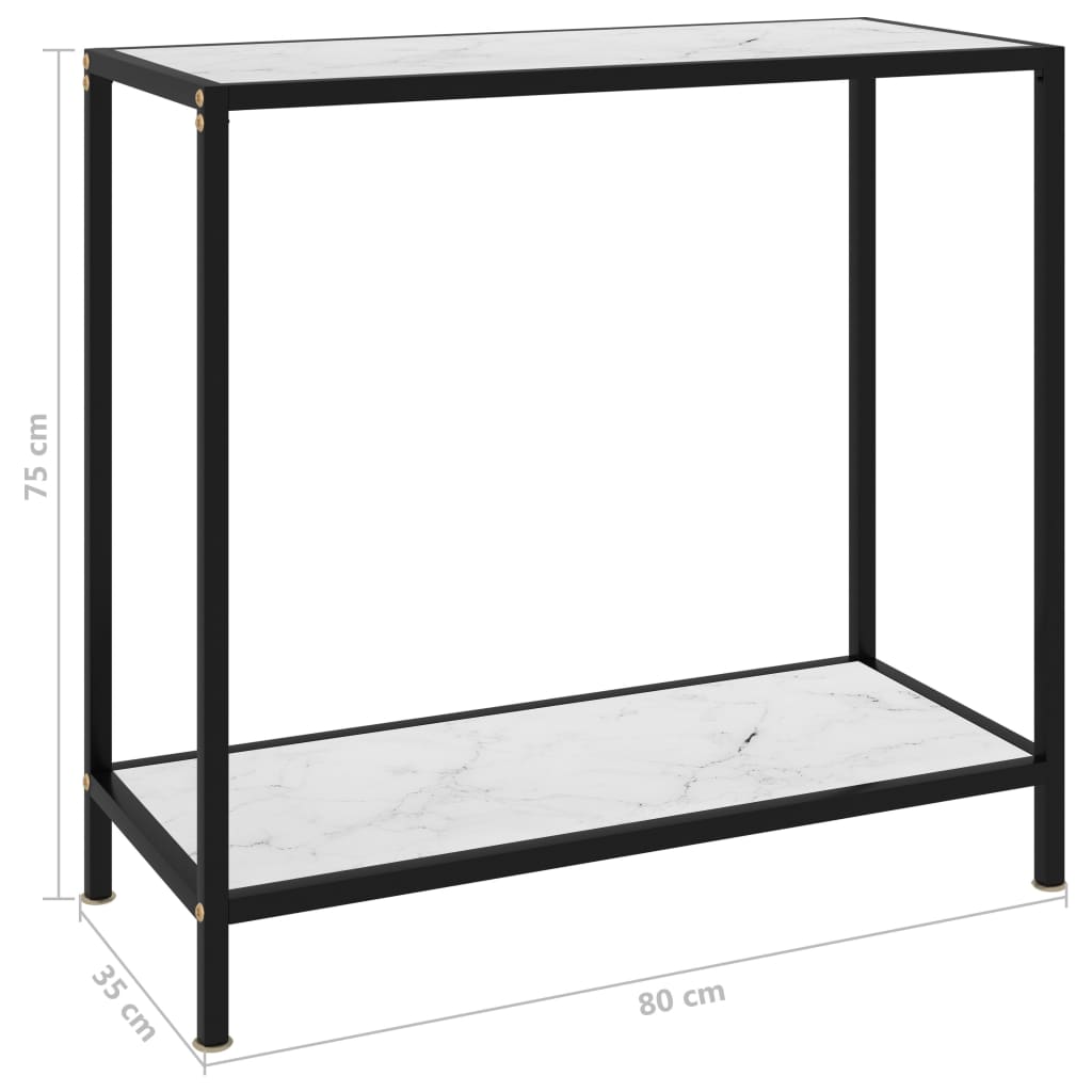konsolbord 80x35x75 cm hærdet glas hvid