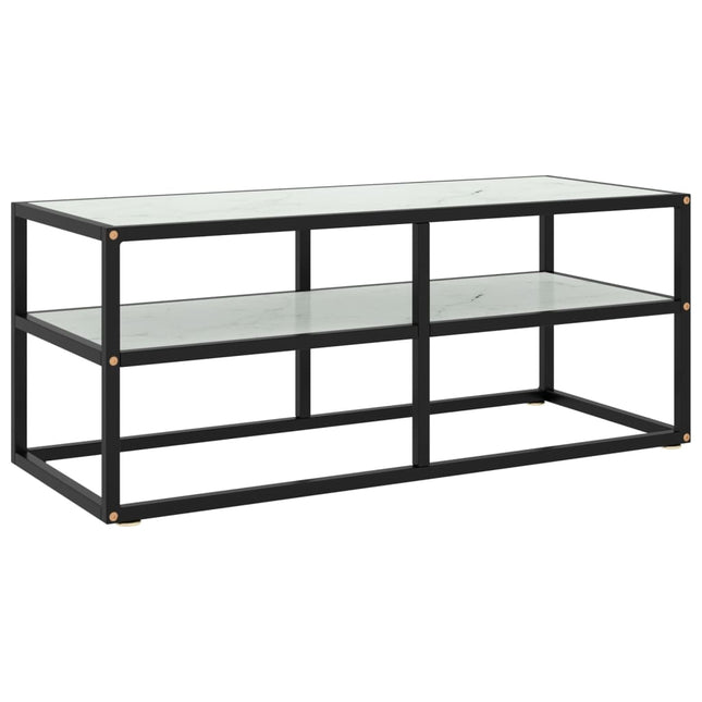 tv-bord 100x40x40 cm hvidt marmorglas sort