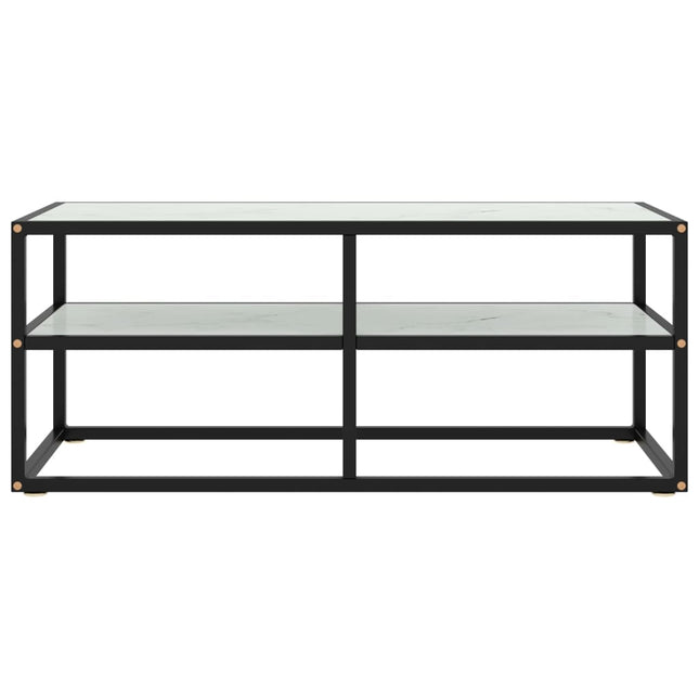 tv-bord 100x40x40 cm hvidt marmorglas sort
