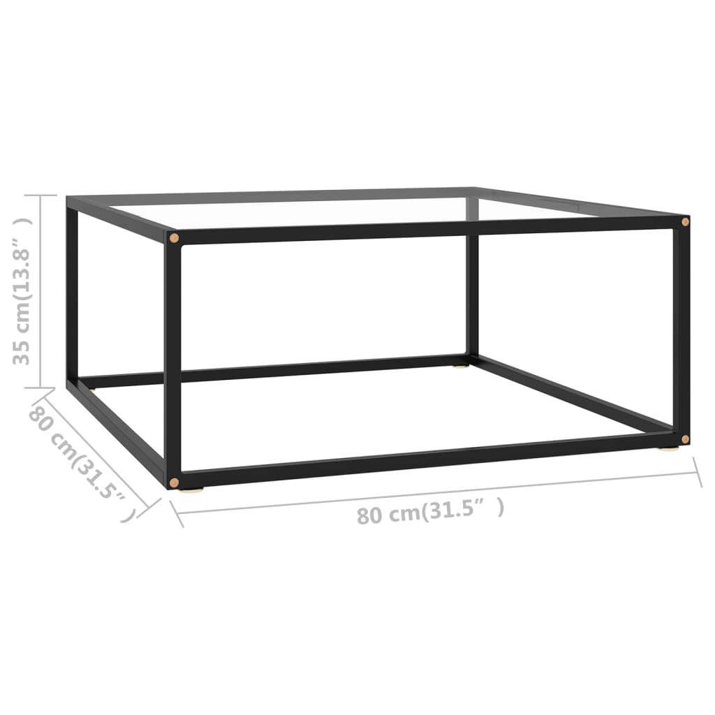 sofabord 80x80x35 cm hærdet glas sort