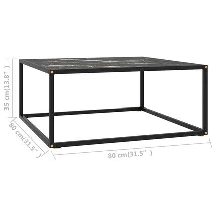 sofabord 80x80x35 cm marmorglas sort