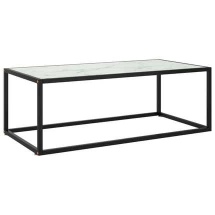 sofabord 100x50x35 cm hvidt marmorglas sort