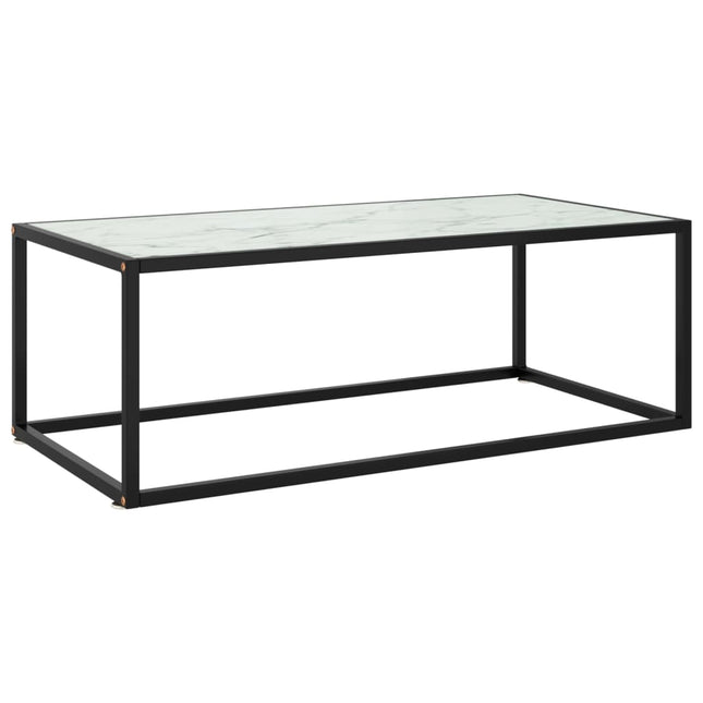 sofabord 100x50x35 cm hvidt marmorglas sort