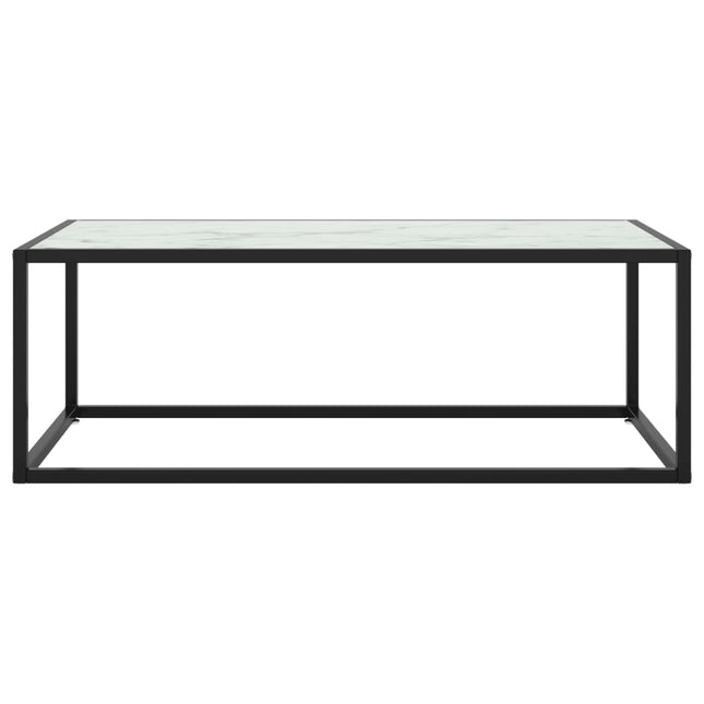 sofabord 100x50x35 cm hvidt marmorglas sort